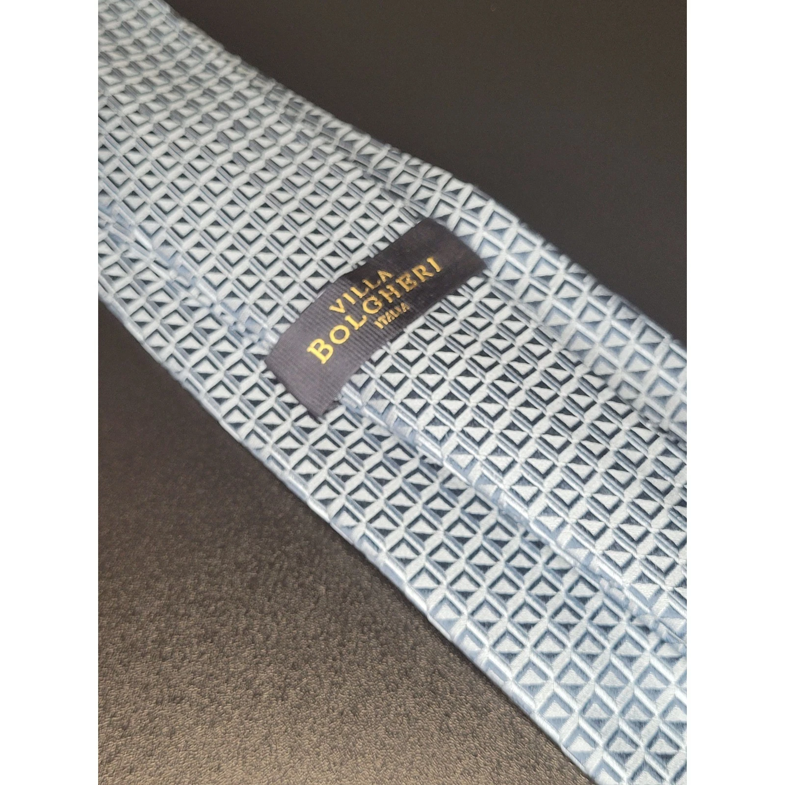 Villa Bolgheri Men’s Necktie Light Blue Geometric 100% Silk Italy Excellent - product detail image 1