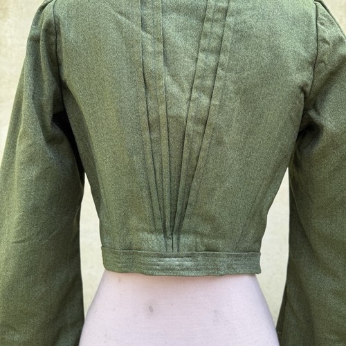 Antique Edwardian 1900s Green Wool Lace Pigeon Front Bodice Top Dress Shirt - Picture 11 of 18