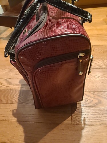 SAMANTHA BROWN CROC UNDERSEAT WHEELED BAG 15"CARRYON BURGUNDY EUC - Picture 3 of 22