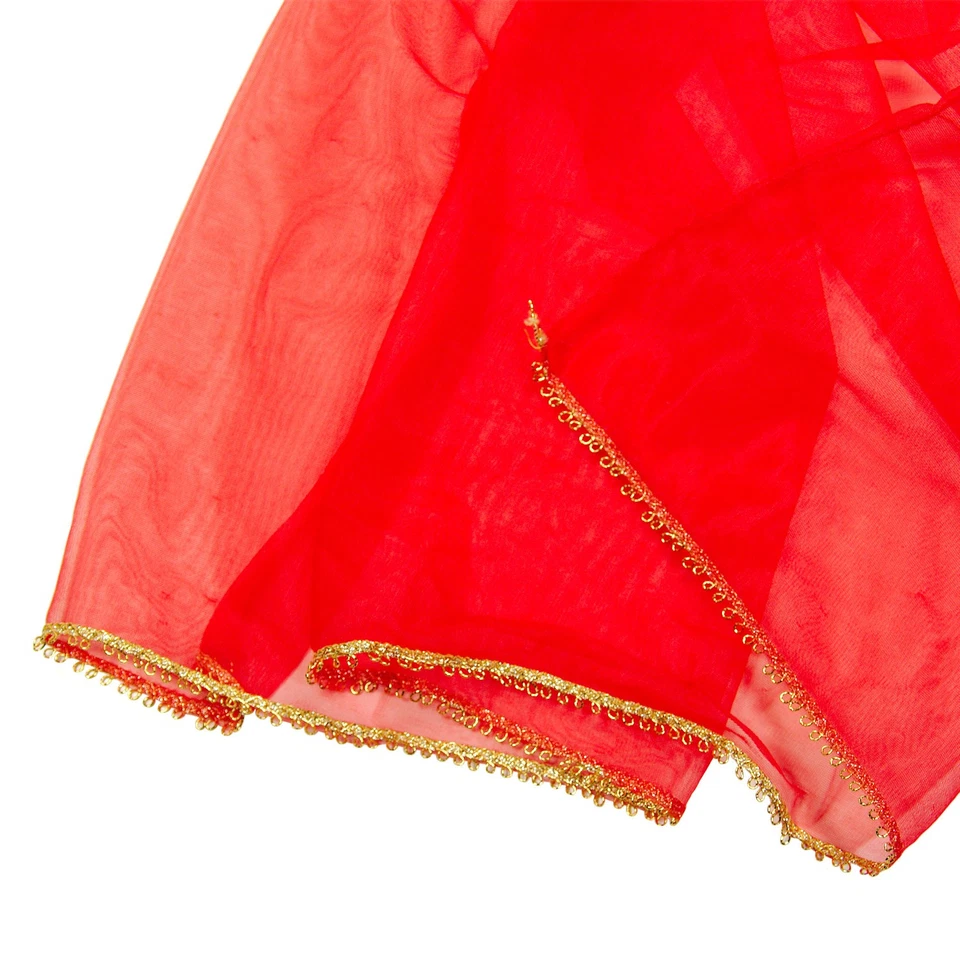 3 Yards Bright Red Chiffon Fabric Soft Fine Mesh Sheer Material w/Gold Loop Trim - Image 3 of 4