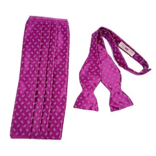 Carrot & Gibbs Silk Bow Tie & Cummerbund Set Fuschia Pink Geometric Self Tie
