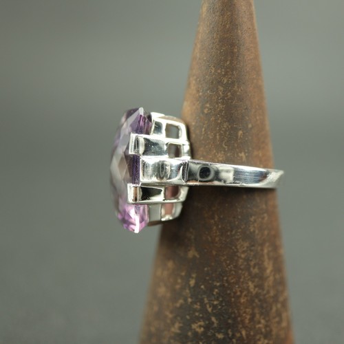 Vintage Sterling Silver Purple Amethyst Heavy Statement Ring 925 Size O 1/2 8g - Picture 2 of 8