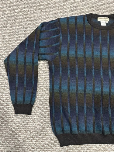 VTG Norm Thompson Sweater Mens Large Blue Merino Wool Blend Rap Hip Hop Cosby - Picture 2 of 10