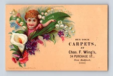 1880 Chas CF Wing's Carpetings New Bedford MA TW Price Victorian Trade Card