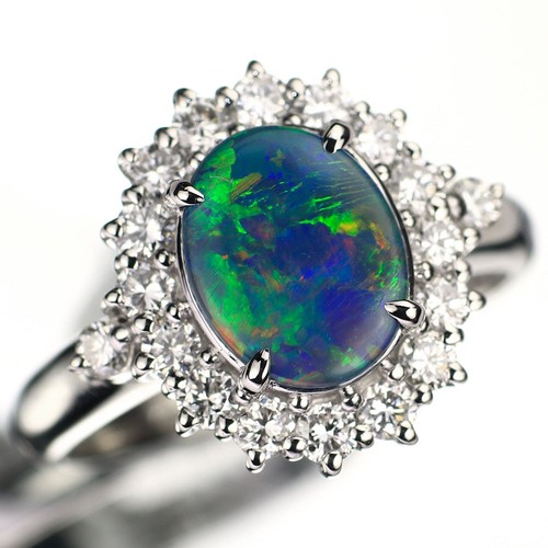 Pt900 Schwarzopal Diamant Ring 0,92ct D0,62ct - Authentisch Kostenloser Versand aus Japan - Au