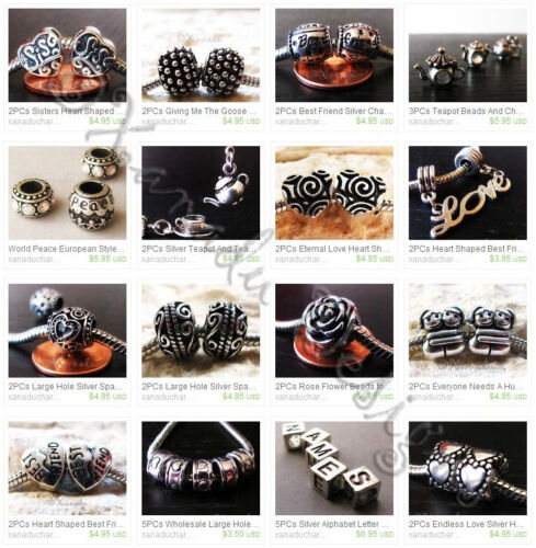 2 Stck. Lila Blume Abziehbilder Porzellan Europäische Perlen Für Europäische Bettelarmbänder - Bild 6 von 10