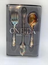 Vintage Oneida Silverplate Chalice 3 Piece Set Baby Child Fork Spoons NEW in box