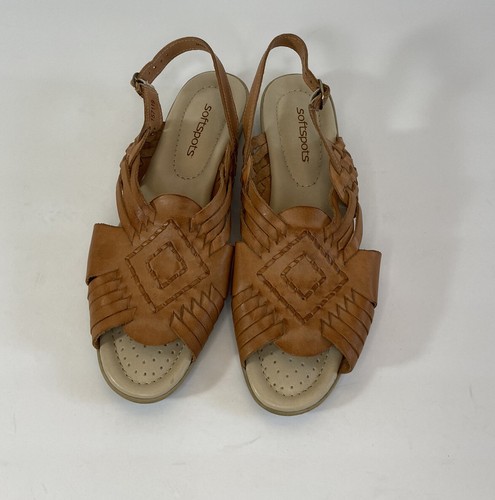 SoftSpots Woven Leather Slingback Sandals Size 10 Color Tan Buckle Braided - Picture 3 of 5