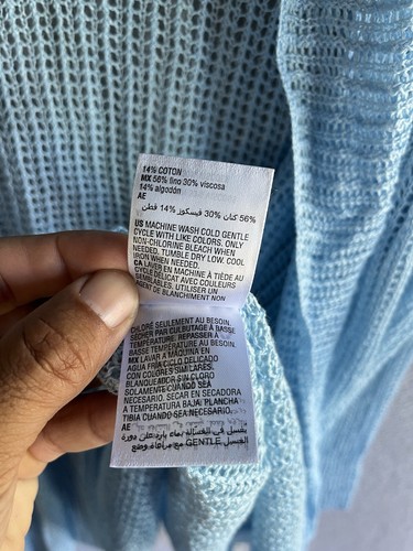 Alfani Blue Linen Blend Open Front Cardigan Ribbed Edging Size XL NWT - Picture 9 of 9