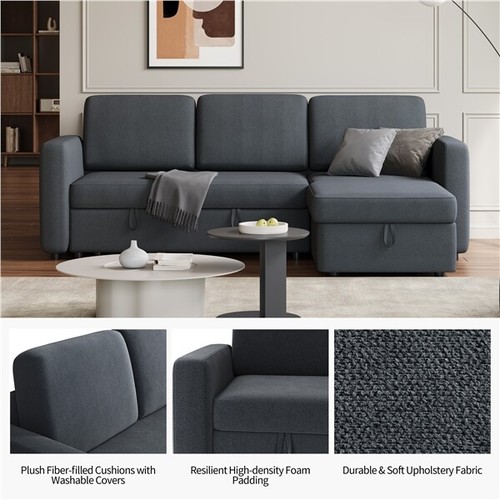 4-seat Convertible Sectional Reversible Sofa Couch Bed with Chaise & USB Gray - Picture 7 of 12