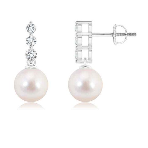 ANGARA Akoya Pearl Earrings for Women in 14K Solid Gold (Grade: AAAA | 7mm) - Picture 1 of 25