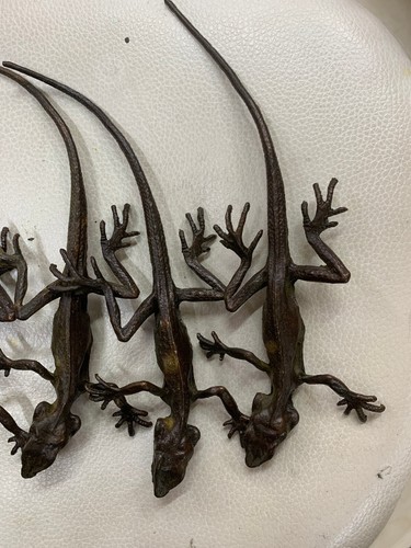 5Pcs 6.3 Inches Chinese Bronze Hand Made *Lizard* Statues - Picture 7 of 9