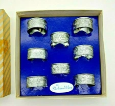 Vintage Carefree Chromium Shelton Ware Napkin Rings Embossed Florals #708 Set 8