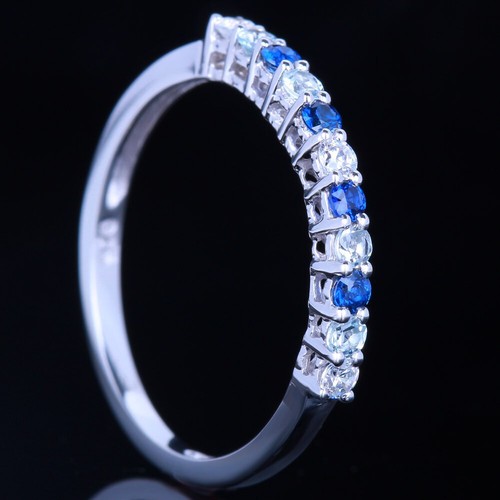 Natural Diamonds Sterling Silver 925 0.4ct Aquamarine Sapphires Ring Engagement - Picture 2 of 7