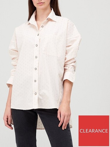 River Island Oversized Lurex Shirt - Pink Womens UK S RRP £32 - Picture 5 of 12