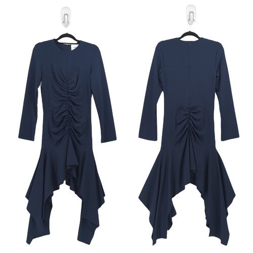 Aknvas Women 6 Daani Drape Dress Lapis Navy Blue Jersey Ruched Asymmetrical FLAW - Picture 2 of 13