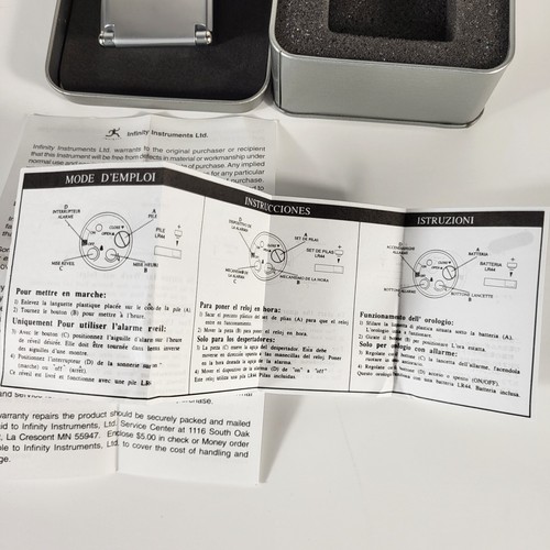 Infinity Inst. Working Alarm Clock Small W/ Original Box & Papers Silver 2" - Picture 7 of 12