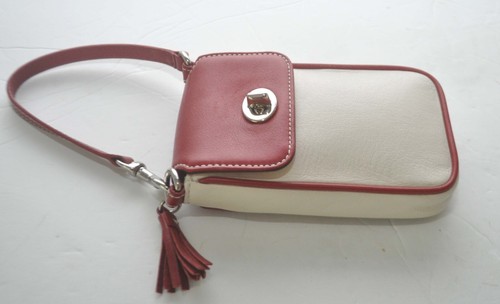 Raro bolso vintage Coach Turn-lock de cuero blanco y rojo para teléfono inteligente - Imagen 2 de 6
