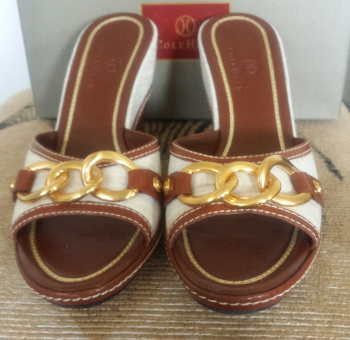 Cole Haan Denim Kina Wedge Slide Sandal Natural Linen Size 8.5 Cole Haan Denim Kina Wedge Slide Sandal Natural Linen Size 8.5
