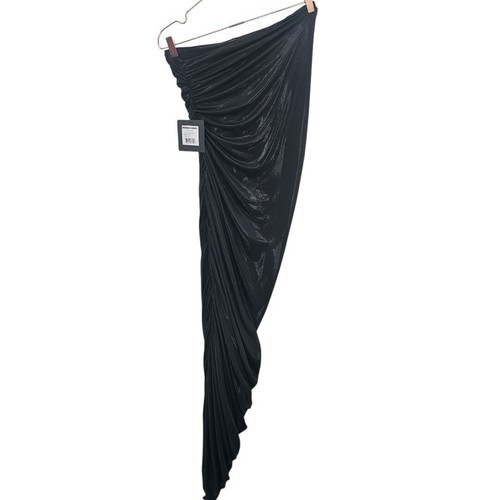 Norma Kamali Womens L Black Metallic Strapless Diana Asymmetric Ruched Gown NWT - Picture 3 of 12