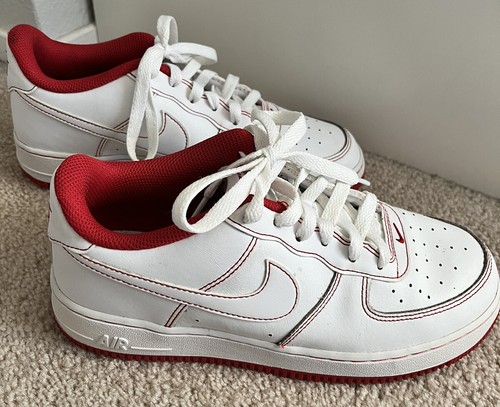 Size 6Y- Nike Air Force 1 '07 Contrast Stitch - White University Red