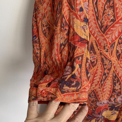 Lucky Brand Womens Floral Button Up Tunic Top Size L Semi Sheer Red Orange Boho - Picture 5 of 10