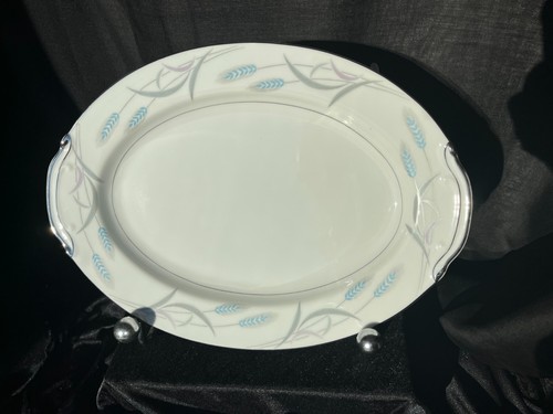Valmont China Japan Royal Wheat Platter, 12”, Silver Platinum Trim - Picture 3 of 13