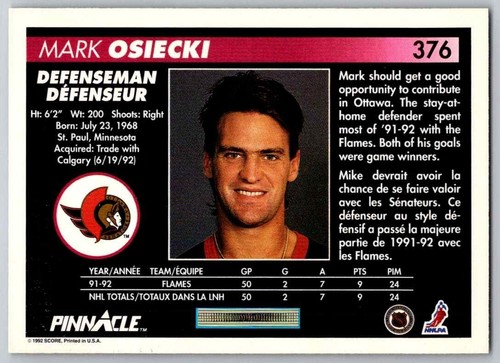 1992-93 Pinnacle Score Hockey card #211 to #390 PICK FROM LIST - Picture 334 of 362