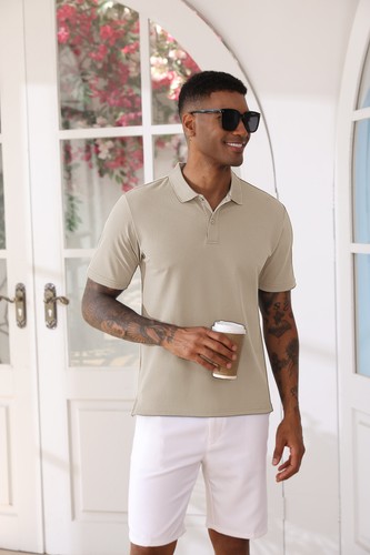 Men's Polo Shirts Casual Travel Quick Dry Golf T-Shirts Short Sleeve Cotton Tops - Picture 64 of 153