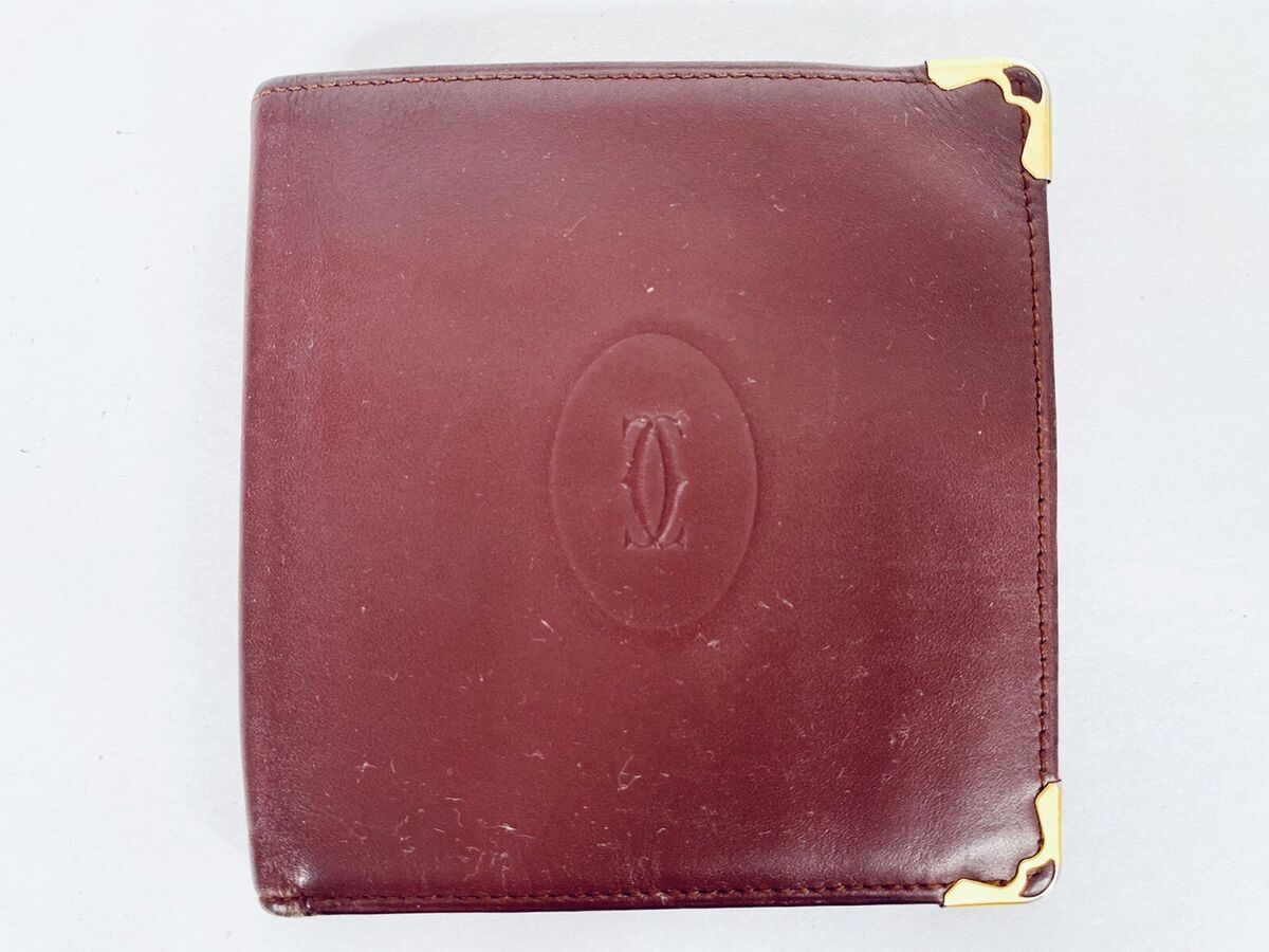 Cartier Mens Red Leather Bi fold Wallet 4 Card Holder Coin Purse France W Papers eBay