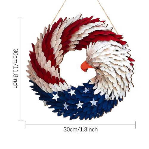 Handmade Wooden American Flag Bald Eagle Wreath Memorial Day 4th Of July Decor - Picture 4 of 8