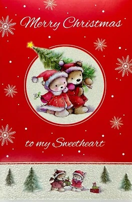 Cute CHRISTMAS Card FOR SWEETHEART, Teddy Bear Winter Love by Bella Greetings +✉