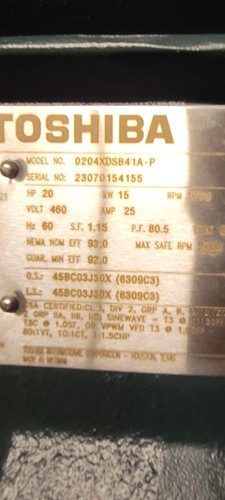 Motor eléctrico Toshiba 20hp 25amp 460v 0204XDSB41A-P - Imagen 10 de 15