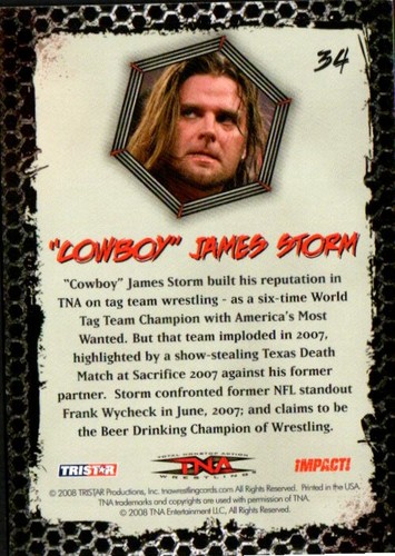 Tarjeta de lucha libre TriStar TNA 2008 #34 James Storm - Imagen 2 de 2