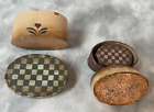 Set of 3 Vintage Stacking Wooden Boxes with Lids – Primitive Folk Art Decor
