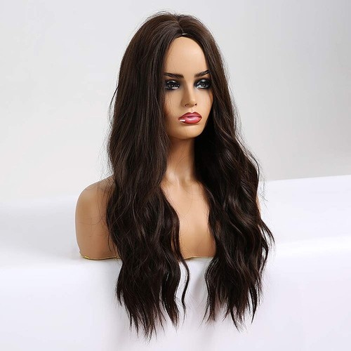 26" Long Heat Resistant Fiber Synthetic Wigs for Women Natural Wavy Wigs Brown - Picture 5 of 7