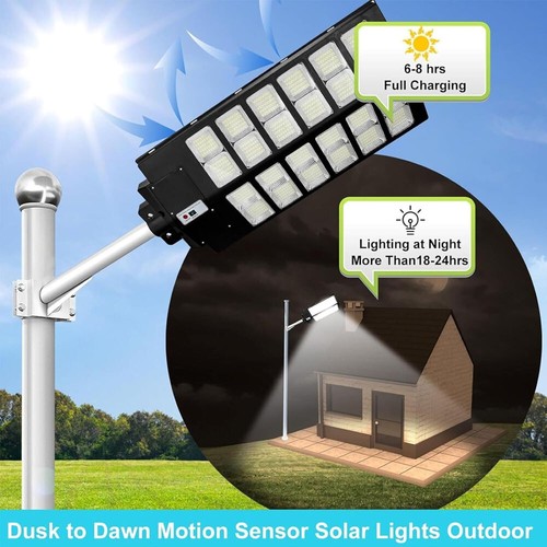3PCS 9000W Commercial Solar Street Light Dusk to Dawn Parking Lot Road Area Lamp - Picture 5 of 11