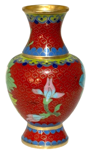 Cloisonne Chinese Enamel Vase 6" Bird Florals - Picture 3 of 7