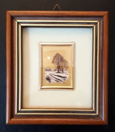 wertvolle Kunstlithografie auf echter Goldfolie 960% im Holzrahmen 10 x 9 cm