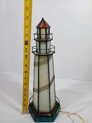 Lighthouse Lamp Night Light Table Stained Glass Tiffany Style Multi-color - Picture 10 of 11