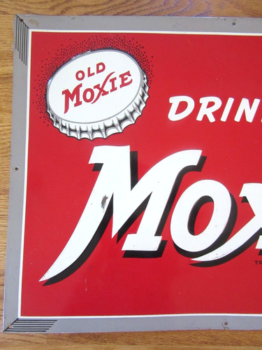 VINTAGE MOXIE WERBUNG GEPRÄGTES METALLSCHILD Donaldson Art Sign Co. 19" x 27" - Bild 3 von 20