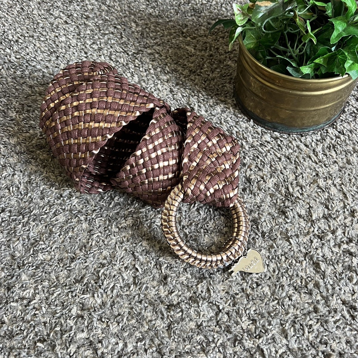 Mudd Brown Bronze Metallic Wide Waist Belt Woven Braided M/L  display picture 2