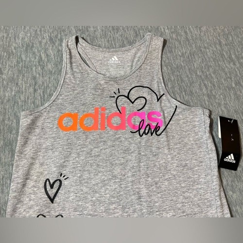 Adidas tulip tank top girls kids 14 love hearts graphic colorful racerback new - Picture 4 of 10