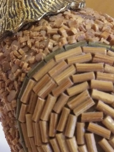 Unique Mixed Art Figurine Brass, Wooden Beads & Gravel Bird Hen Grouse 6" x 5" - Picture 8 of 12