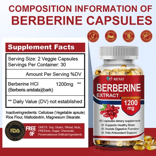 Premium Berberina HCL Extracto 1200mg Cápsulas - Azúcar en la Sangre Apoyo 180 pastillas NUEVO - Imagen 5 de 12