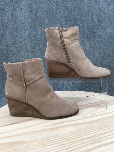 Lucky Brand Boots Womens 9M Zolinni Wedge Ankle Bootie Beige Suede Leather Zip - Picture 1 of 19