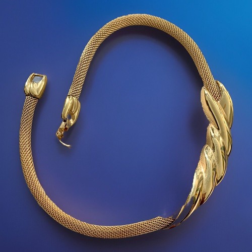 Signiertes Monet goldfarbenes Halsband Statement Netz Halskette Halsband 16 Zoll selten Vintage gebraucht, in einwandfreiem Zustand - Bild 9 von 19