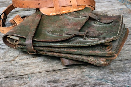 Antike US Militär Leder Post/Karte Umhängetasche Messenger Bag Zwickel grün rrl - Bild 3 von 17