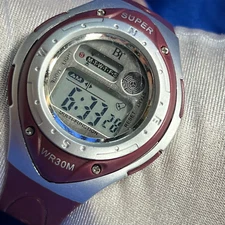 BT SPORTS XJ 692 BURGANDY SILICONE RUBBER BAND WATCH FRESH BATTERY WORKS A10