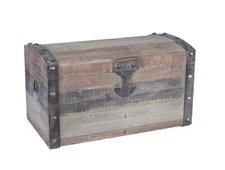 Vintage Trunk With Dome Lid & Metal Ring Handles (wf)